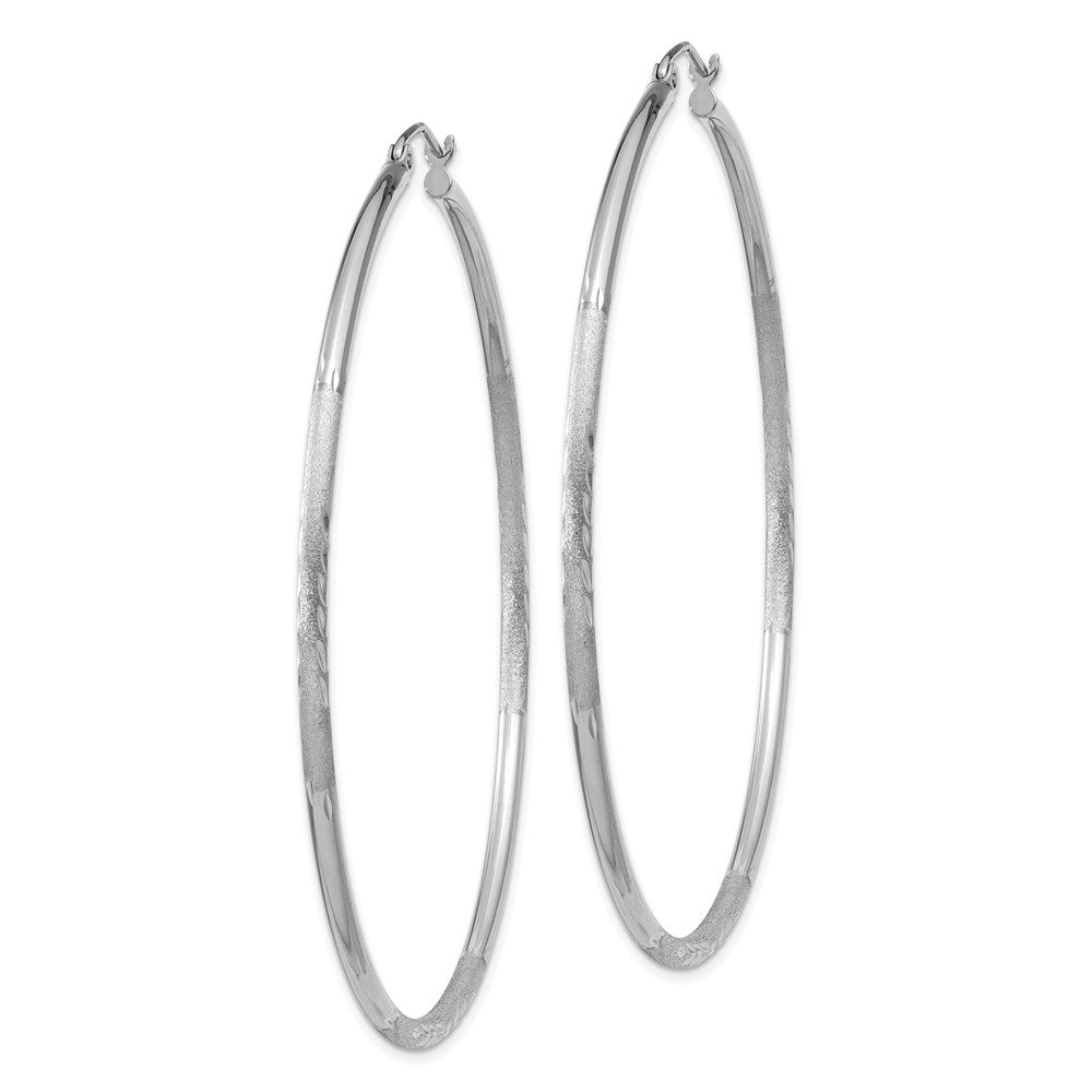14K Weißgold Satiniert und Diamantiert 2mm Rund Creolen