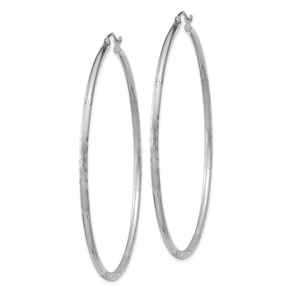 14K Weißgold Satiniert und Diamantiert 2mm Rund Creolen