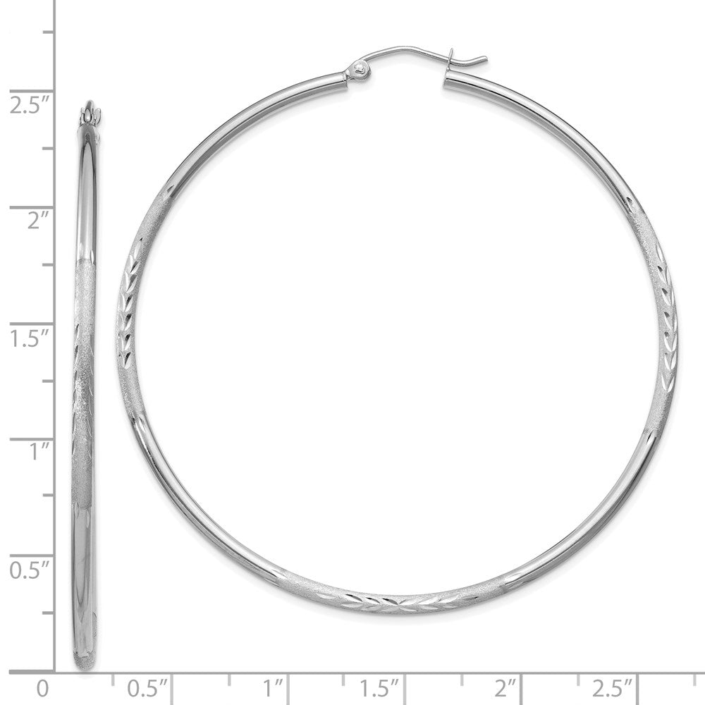 14K Weißgold Satiniert und Diamantiert 2mm Rund Creolen