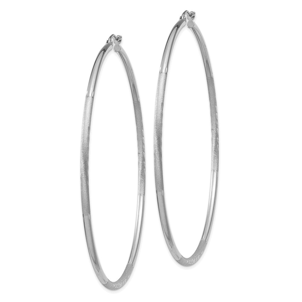 14K Weißgold Satiniert und Diamantiert 2mm Rund Creolen