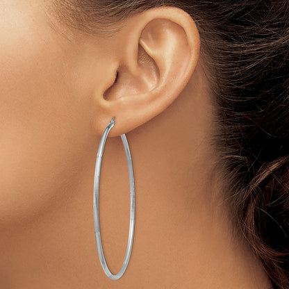 14K Weißgold Satiniert und Diamantiert 2mm Rund Creolen