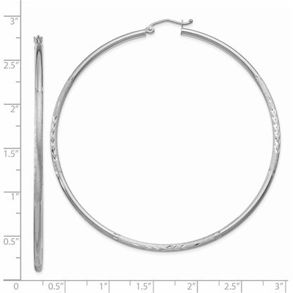 14K Weißgold Satiniert und Diamantiert 2mm Rund Creolen