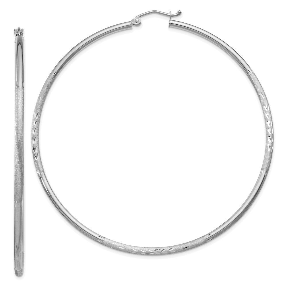 14K Weißgold Satiniert und Diamantiert 2mm Rund Creolen