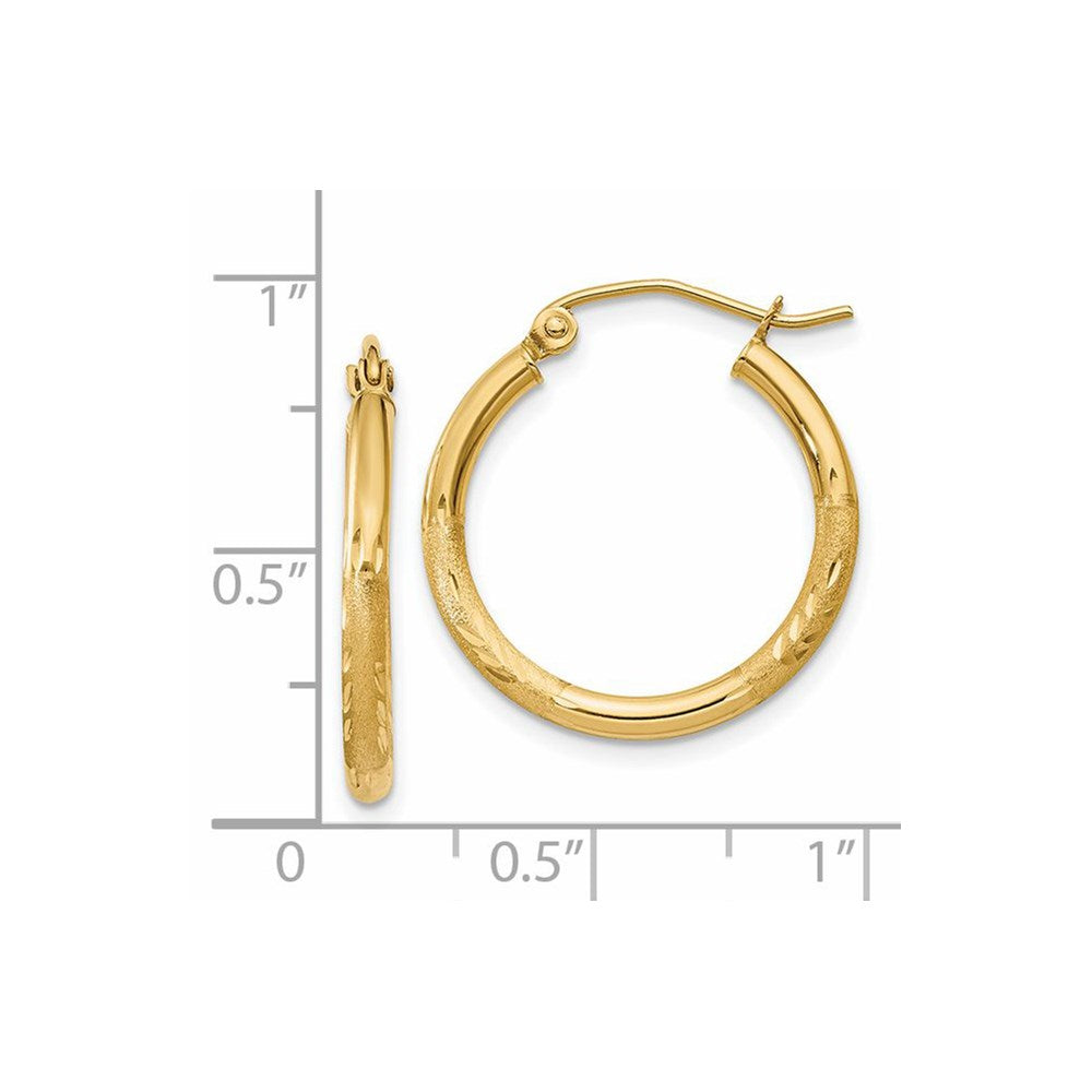 14K Gelbgold Satiniert und Diamantiert 2mm Rund Röhre Creolen