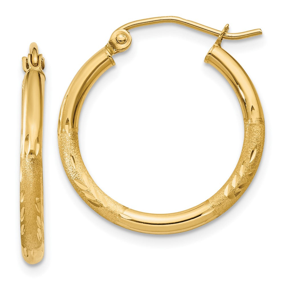 14K Gelbgold Satiniert und Diamantiert 2mm Rund Röhre Creolen