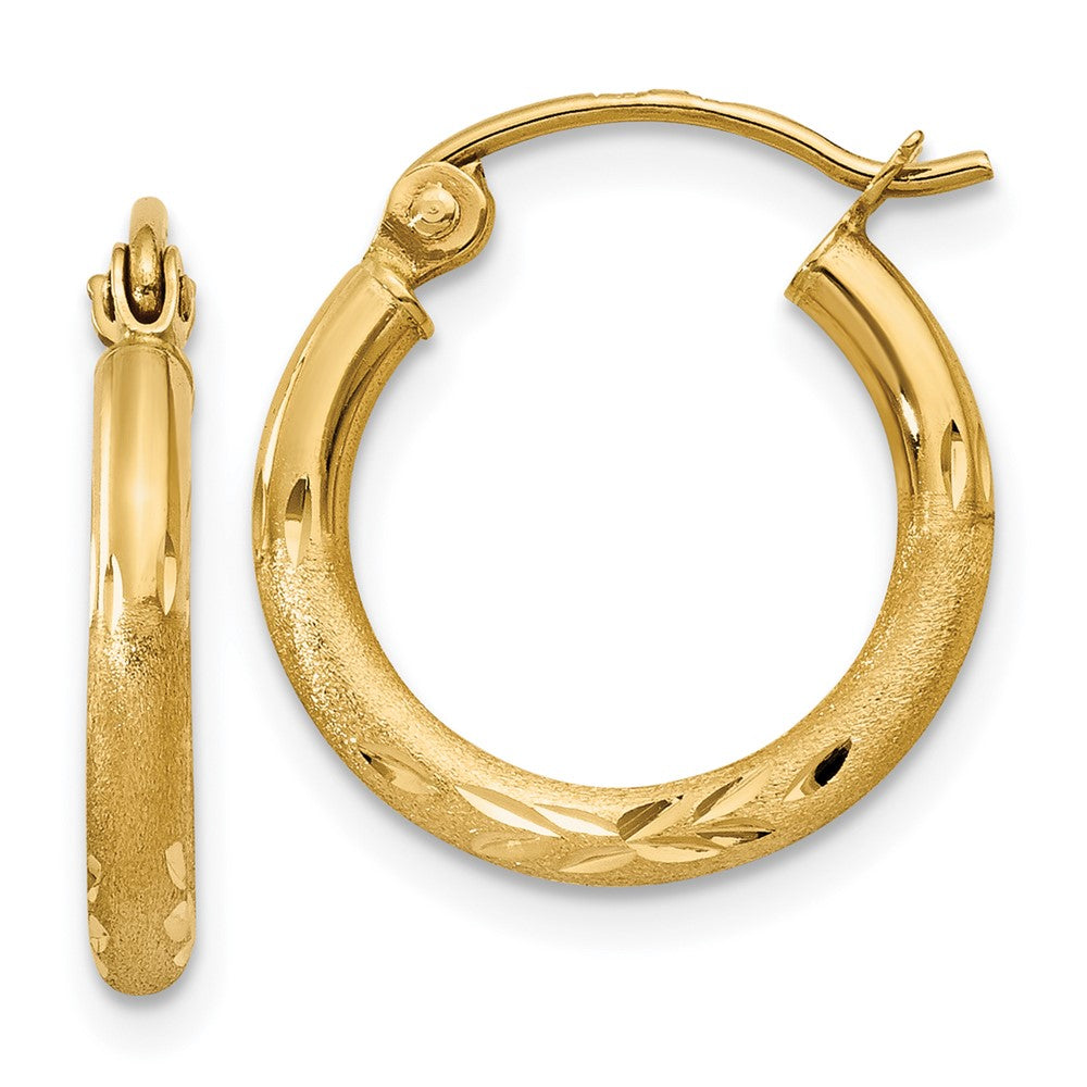 14K Gelbgold Satiniert und Diamantiert 2mm Rund Röhre Creolen