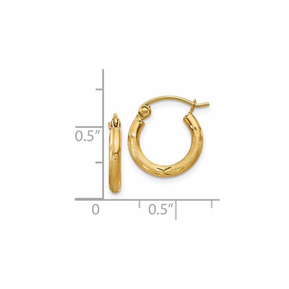 14K Gelbgold Satiniert und Diamantiert 2mm Rund Röhre Creolen