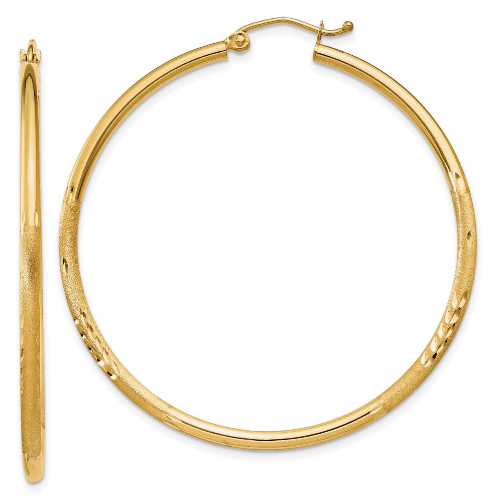 14K Gelbgold Satiniert und Diamantiert 2mm Rund Röhre Creolen