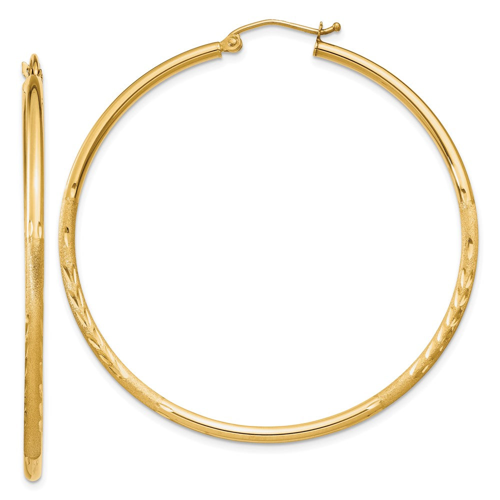 14K Gelbgold Satiniert und Diamantiert 2mm Rund Röhre Creolen