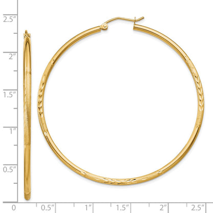 14K Gelbgold Satiniert und Diamantiert 2mm Rund Röhre Creolen