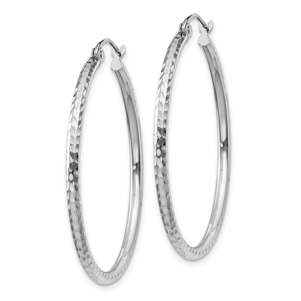 14K Weißgold Diamantiert 2mm Rund Röhre Creolen