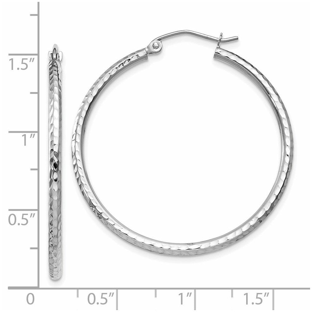 14K Weißgold Diamantiert 2mm Rund Röhre Creolen
