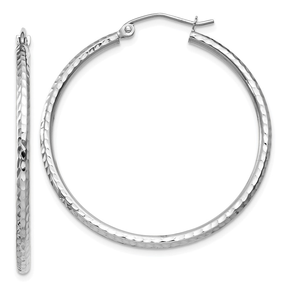 14K Weißgold Diamantiert 2mm Rund Röhre Creolen