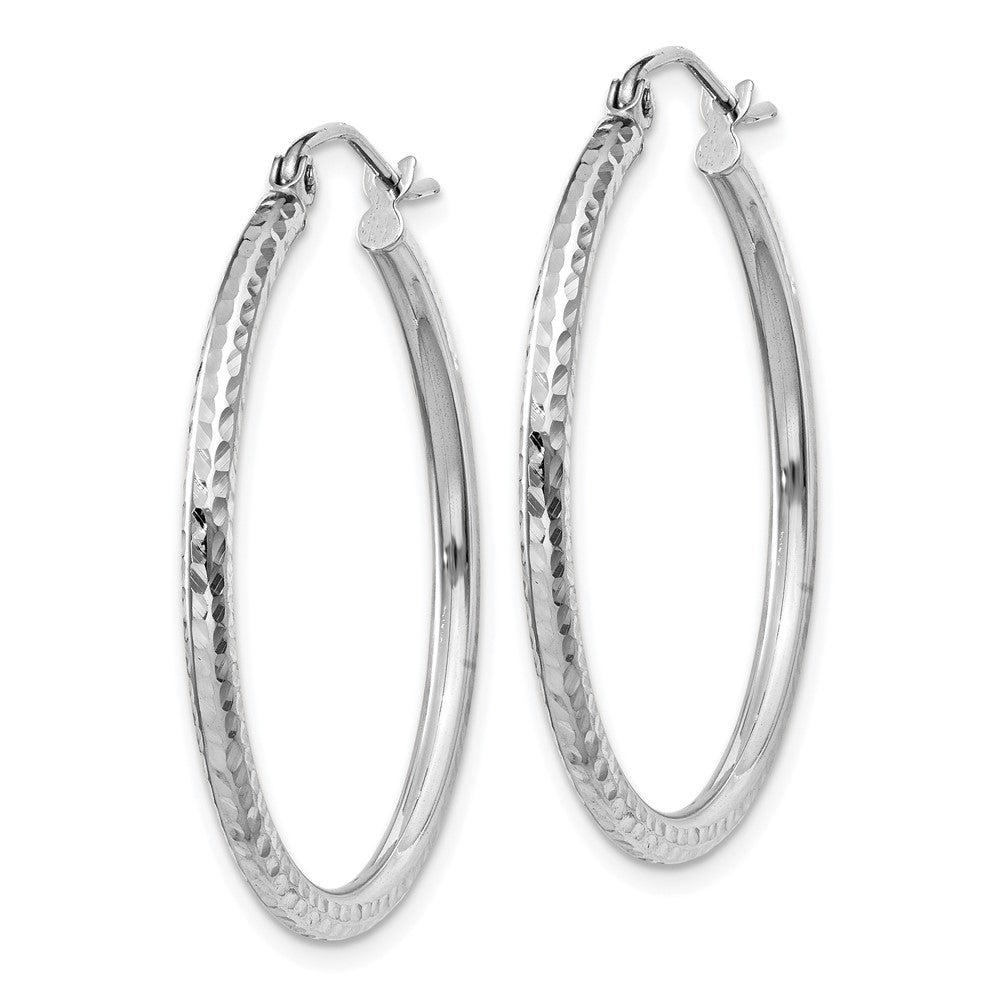 14K Weißgold Diamantiert 2mm Rund Röhre Creolen