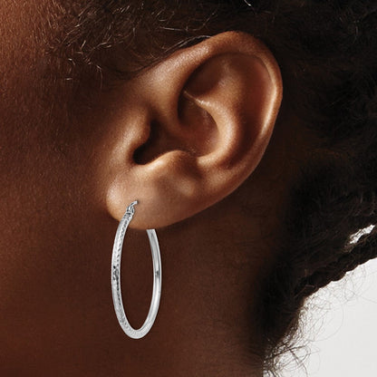 14K Weißgold Diamantiert 2mm Rund Röhre Creolen