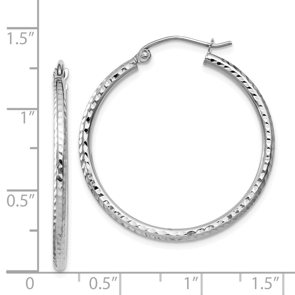 14K Weißgold Diamantiert 2mm Rund Röhre Creolen
