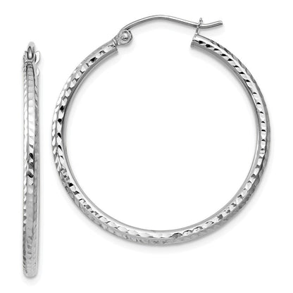 14K Weißgold Diamantiert 2mm Rund Röhre Creolen