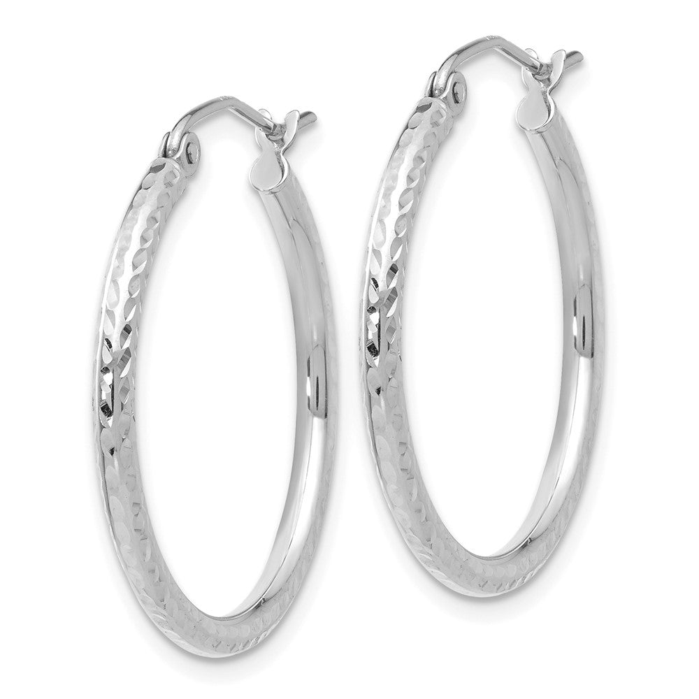 14K Weißgold Diamantiert 2mm Rund Röhre Creolen