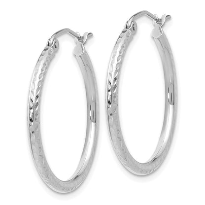 14K Weißgold Diamantiert 2mm Rund Röhre Creolen
