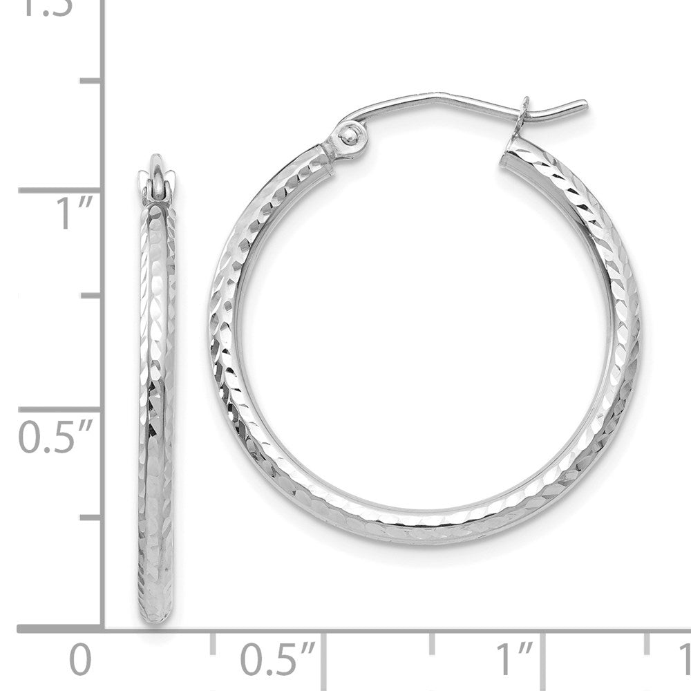14K Weißgold Diamantiert 2mm Rund Röhre Creolen