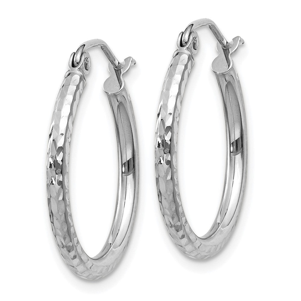 14K Weißgold Diamantiert 2mm Rund Röhre Creolen