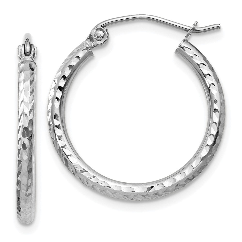 14K Weißgold Diamantiert 2mm Rund Röhre Creolen