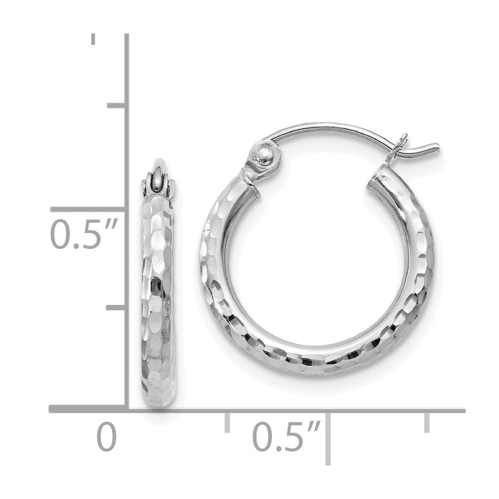 14K Weißgold Diamantiert 2mm Rund Röhre Creolen
