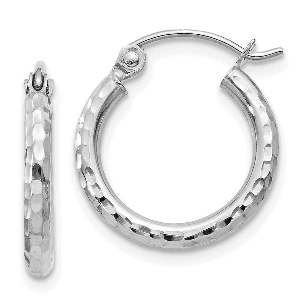 14K Weißgold Diamantiert 2mm Rund Röhre Creolen