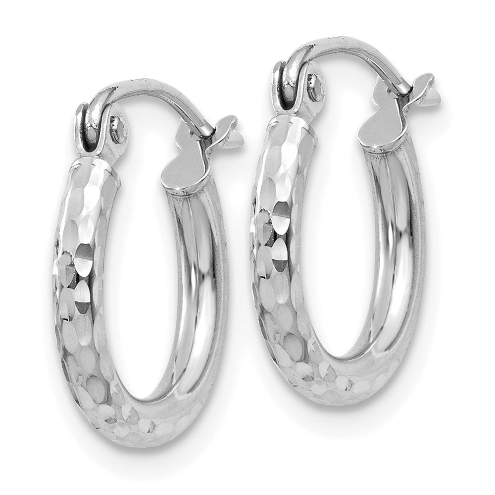 14K Weißgold Diamantiert 2mm Rund Röhre Creolen