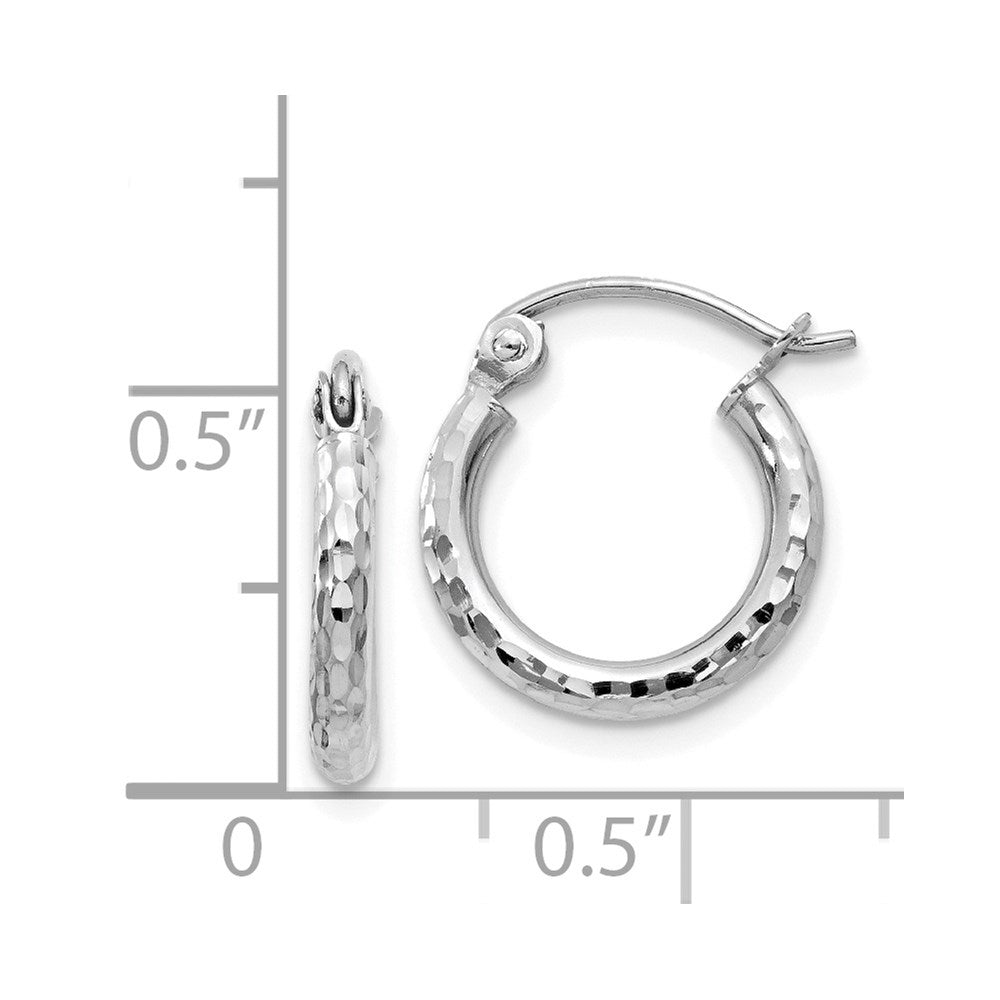 14K Weißgold Diamantiert 2mm Rund Röhre Creolen