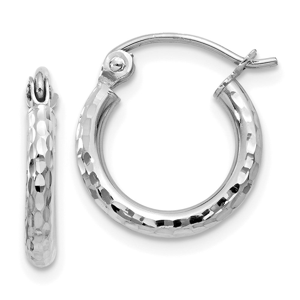 14K Weißgold Diamantiert 2mm Rund Röhre Creolen