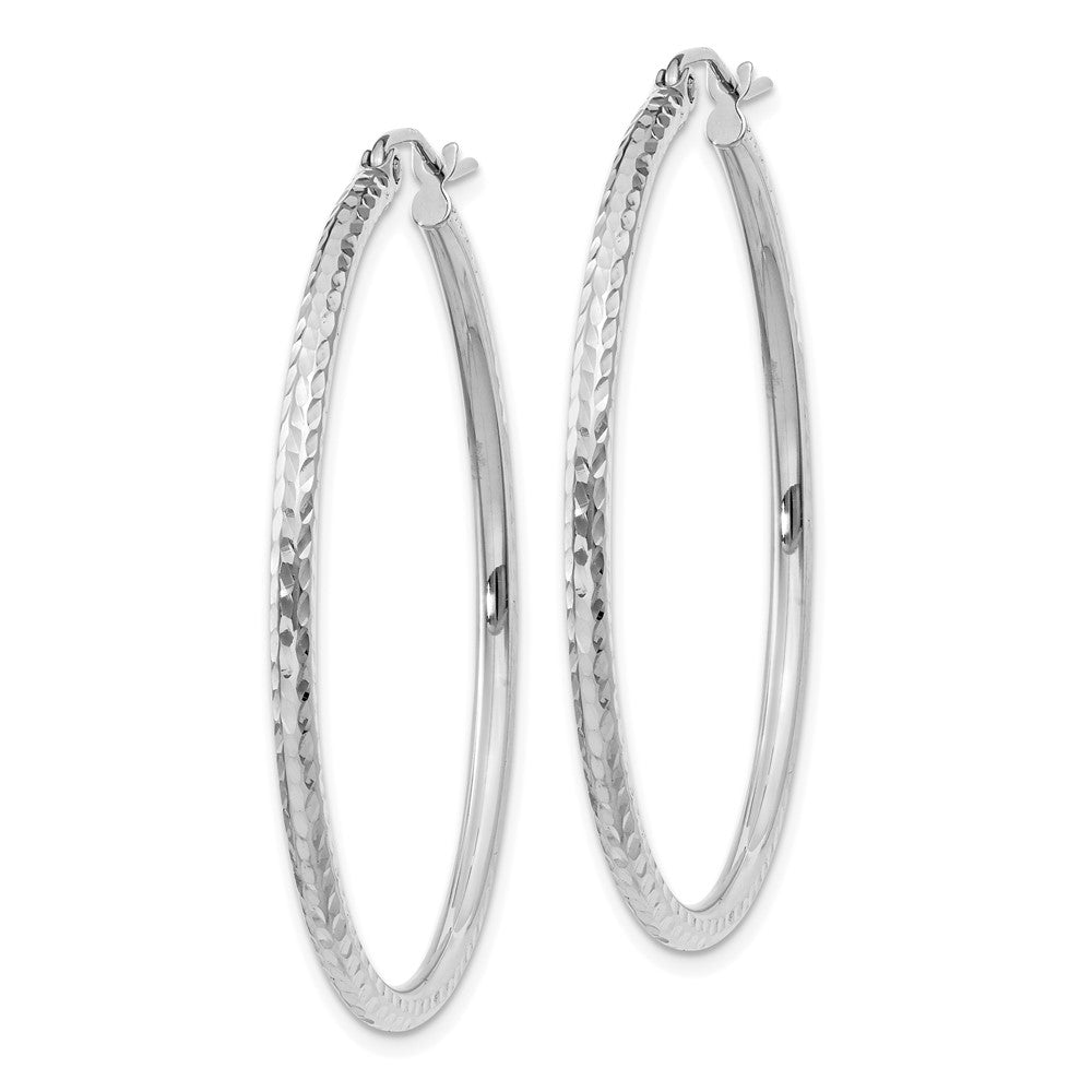 14K Weißgold Diamantiert 2mm Rund Röhre Creolen