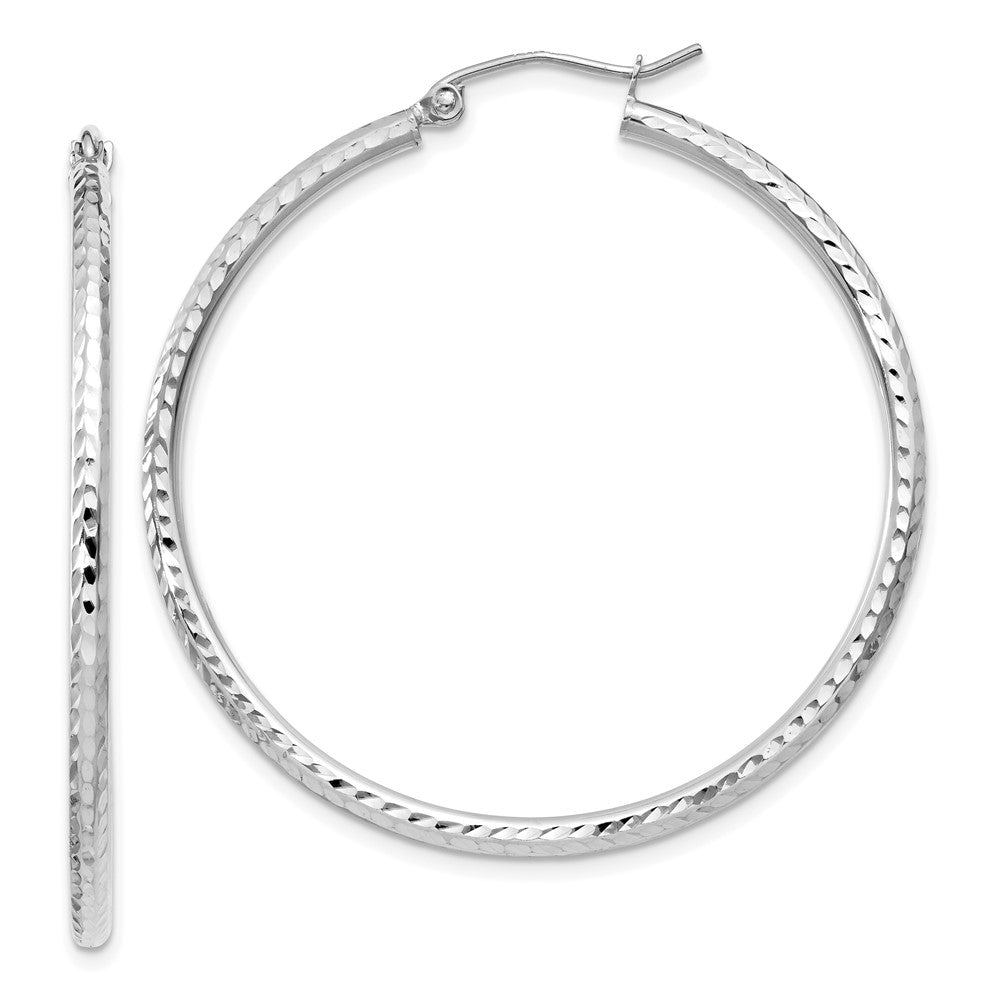14K Weißgold Diamantiert 2mm Rund Röhre Creolen