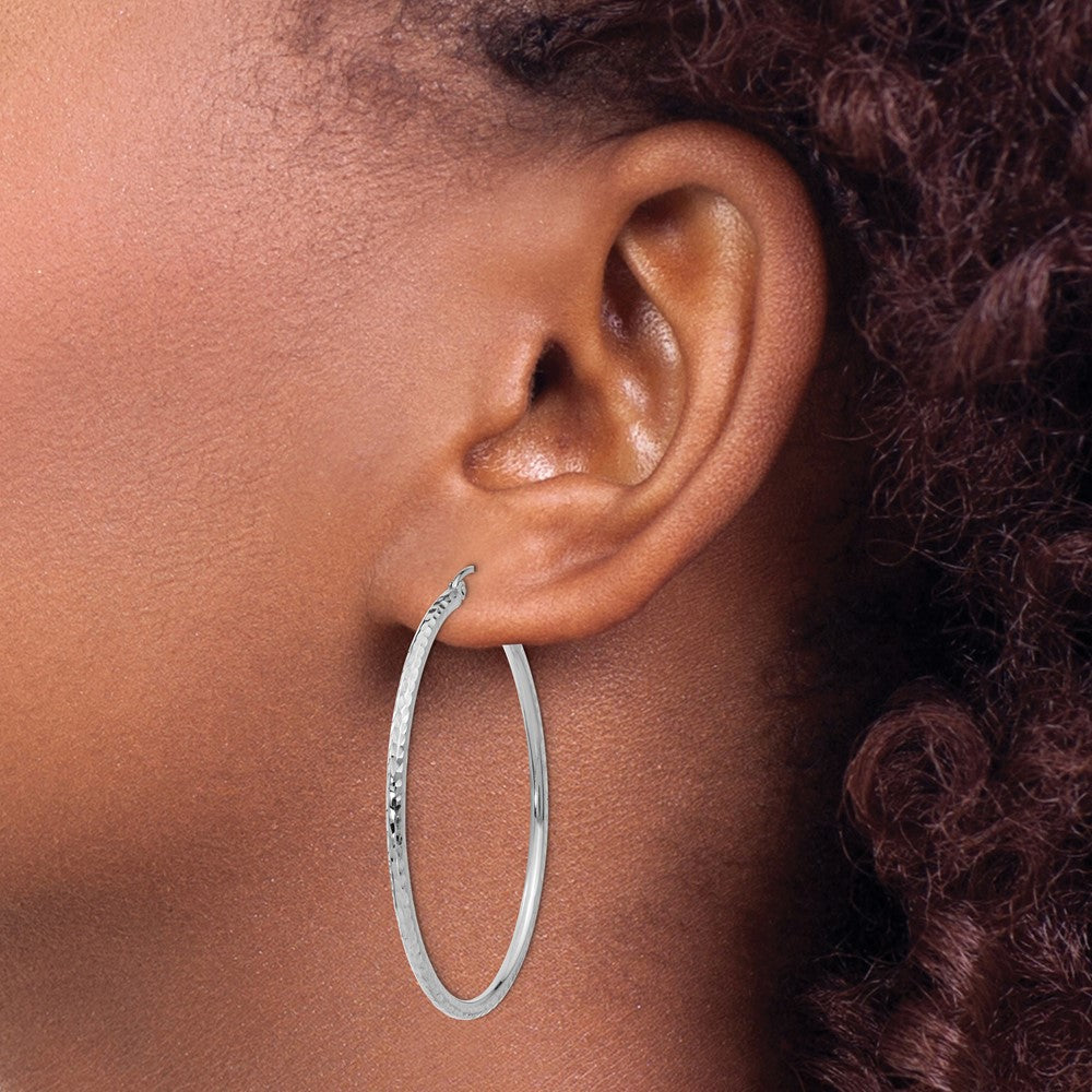 14K Weißgold Diamantiert 2mm Rund Röhre Creolen