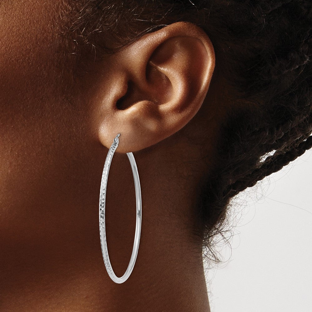 14K Weißgold Diamantiert 2mm Rund Röhre Creolen
