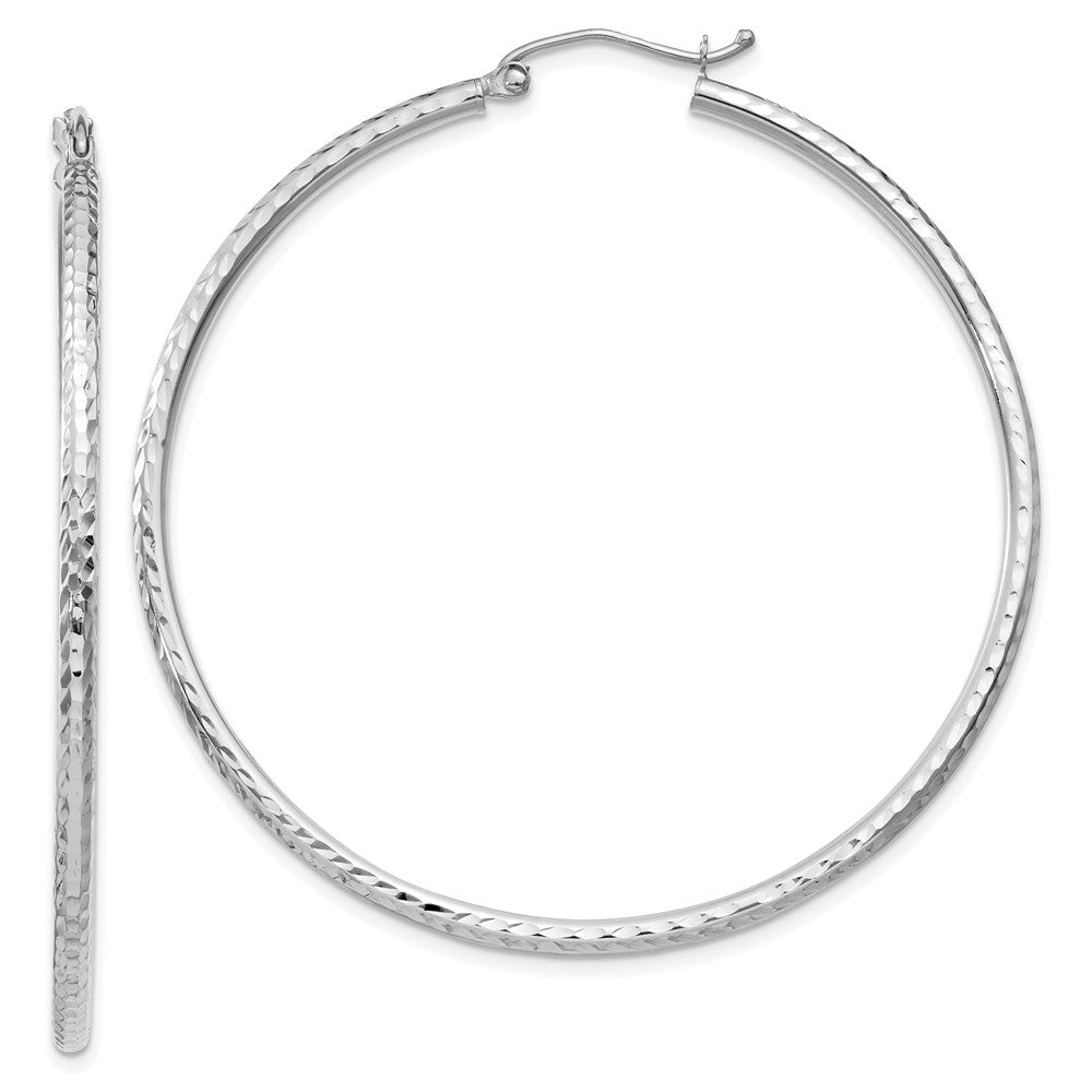 14K Weißgold Diamantiert 2mm Rund Röhre Creolen