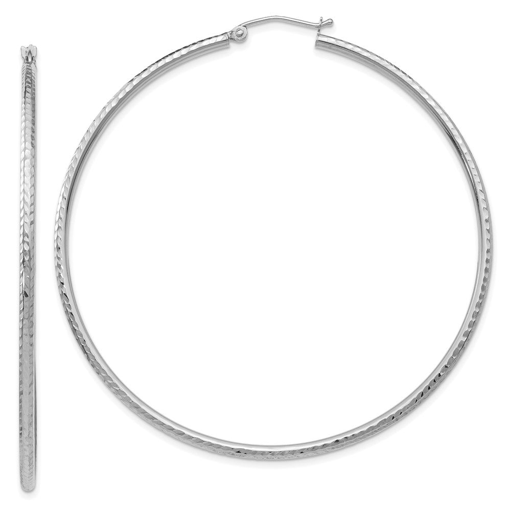 14K Weißgold Diamantiert 2mm Rund Röhre Creolen