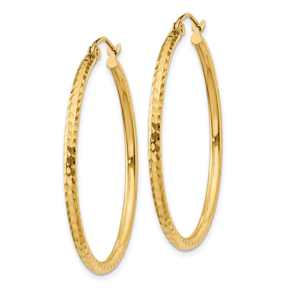 14K Gelbgold Diamantiert 2mm Rund Röhre Creolen