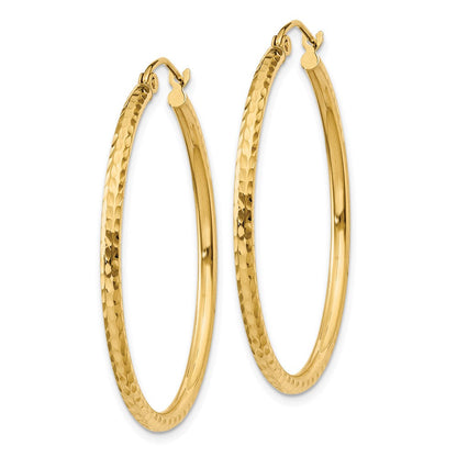 14K Gelbgold Diamantiert 2mm Rund Röhre Creolen