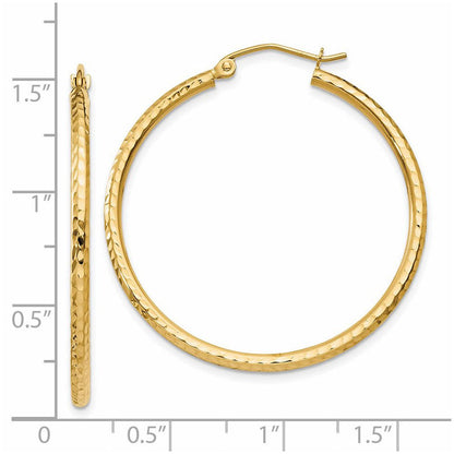 14K Gelbgold Diamantiert 2mm Rund Röhre Creolen
