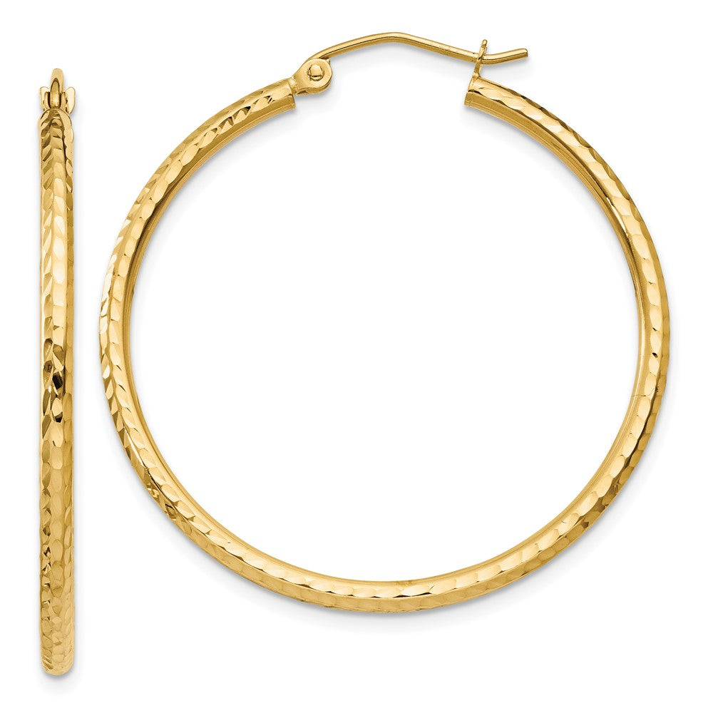 14K Gelbgold Diamantiert 2mm Rund Röhre Creolen