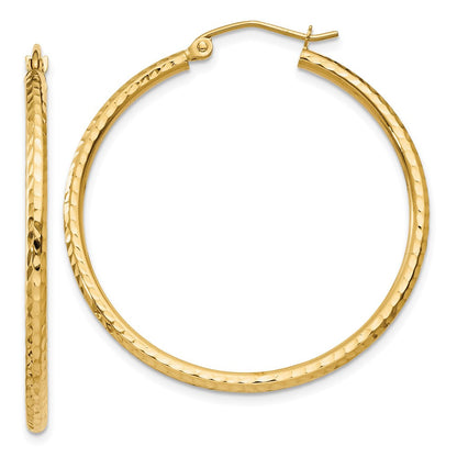 14K Gelbgold Diamantiert 2mm Rund Röhre Creolen