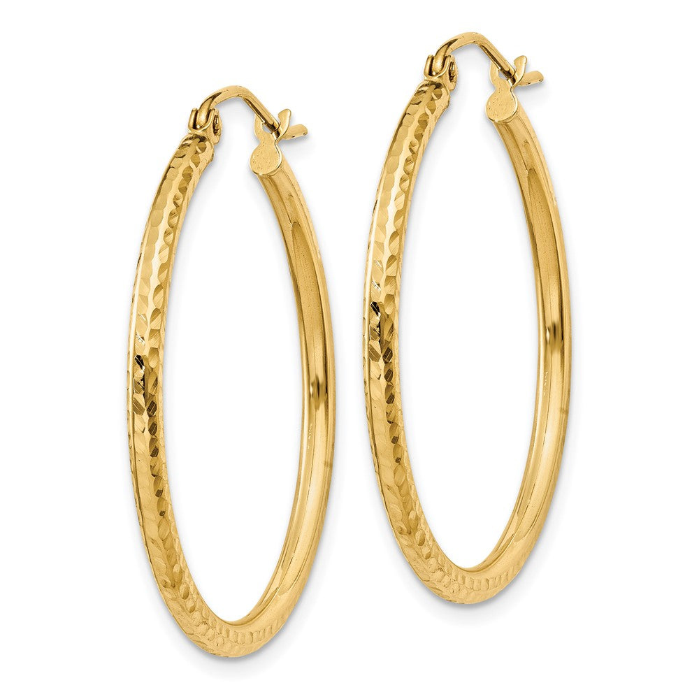 14K Gelbgold Diamantiert 2mm Rund Röhre Creolen