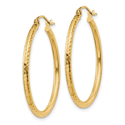 14K Gelbgold Diamantiert 2mm Rund Röhre Creolen
