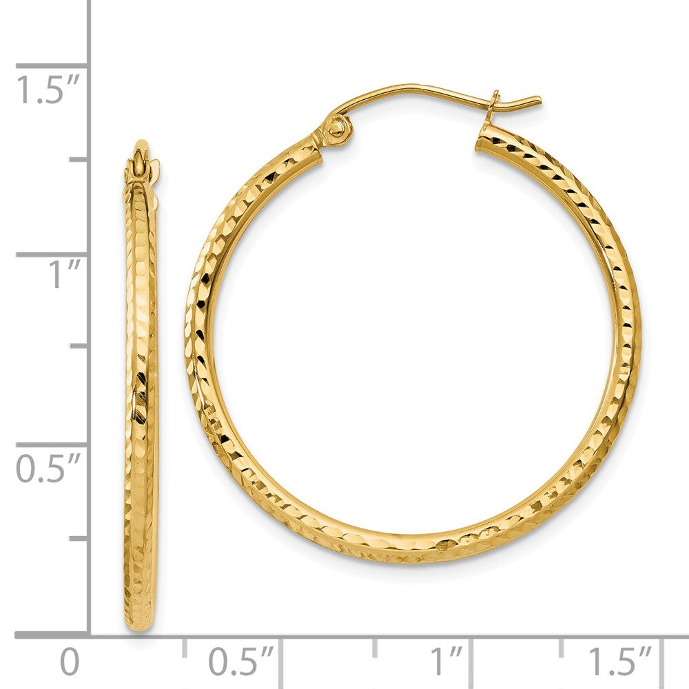 14K Gelbgold Diamantiert 2mm Rund Röhre Creolen
