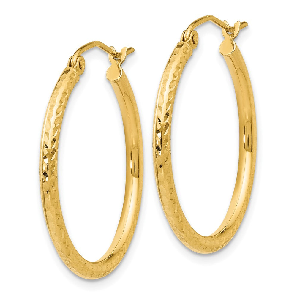 14K Gelbgold Diamantiert 2mm Rund Röhre Creolen
