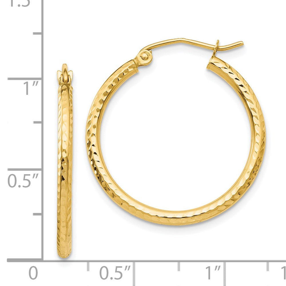 14K Gelbgold Diamantiert 2mm Rund Röhre Creolen
