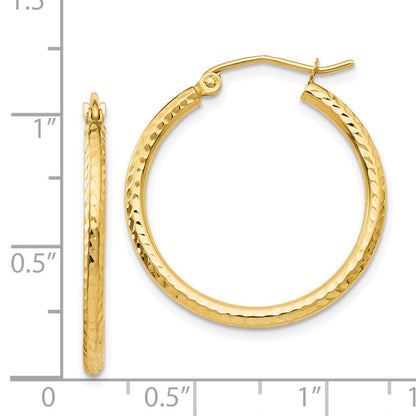 14K Gelbgold Diamantiert 2mm Rund Röhre Creolen