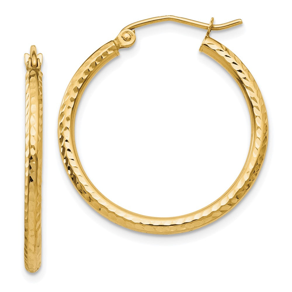 14K Gelbgold Diamantiert 2mm Rund Röhre Creolen