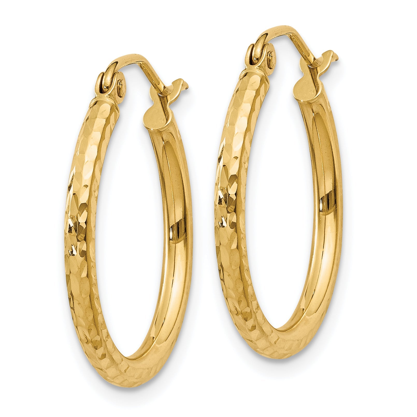 14K Gelbgold Diamantiert 2mm Rund Röhre Creolen